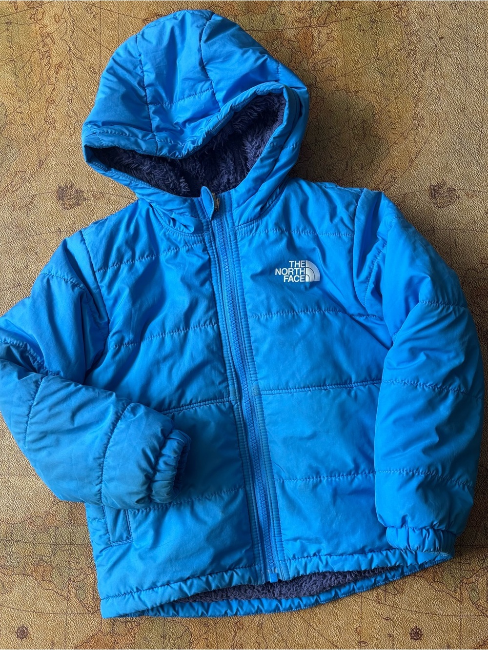 GUC The North Face Bright Blue Hooded Kids Puffer Jacket Size 4